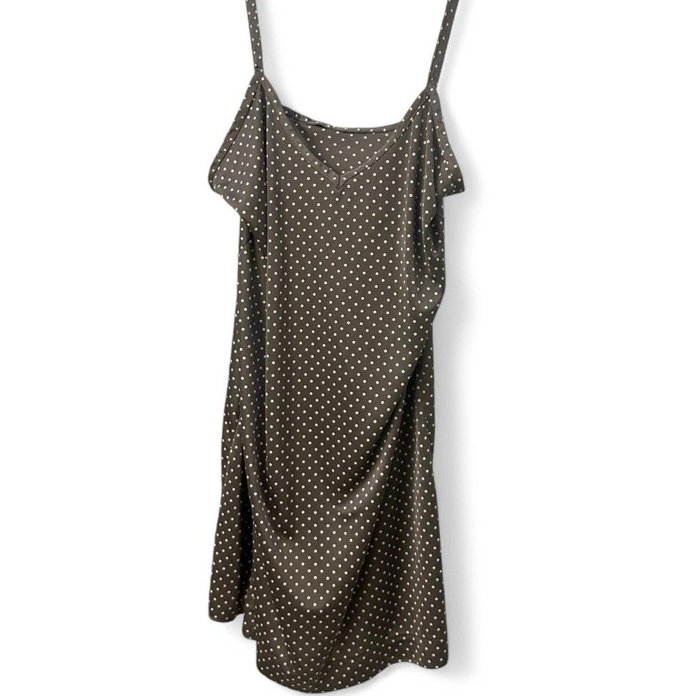 Brown Olive Cream Polka Dot Satin Slip Dress Nightgown Chemise Medium